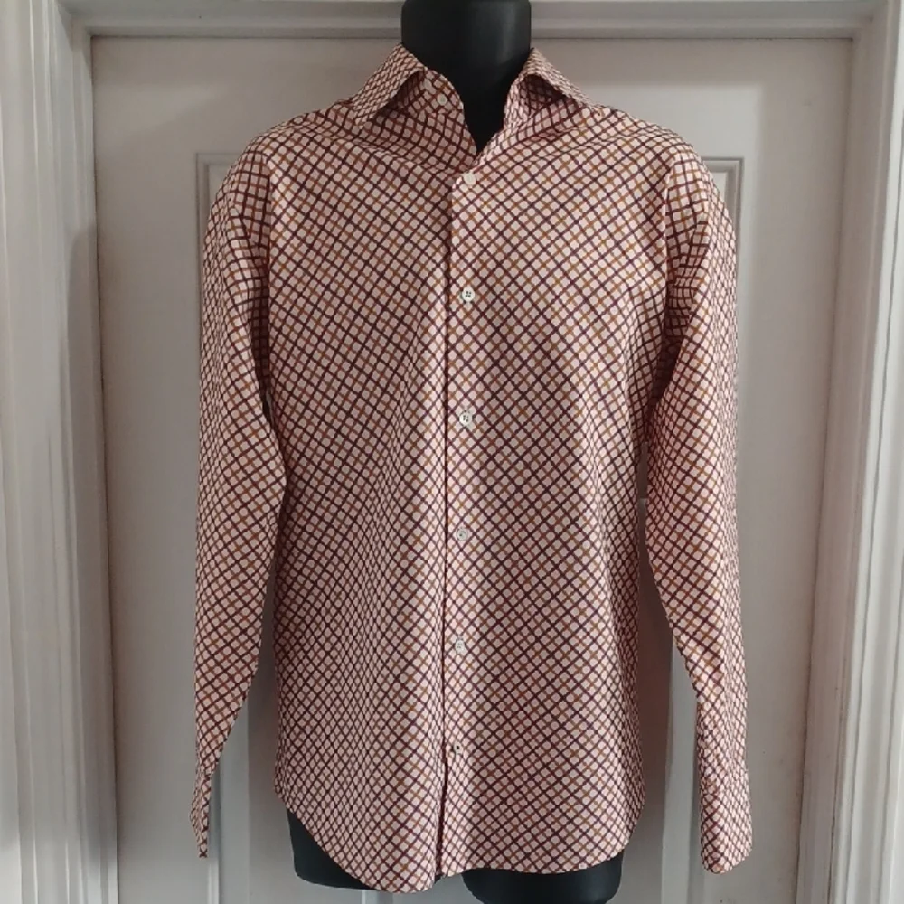 BANANA REPUBLIC High Collar, Button-Down Shirt - Orange and Maroon Pattern